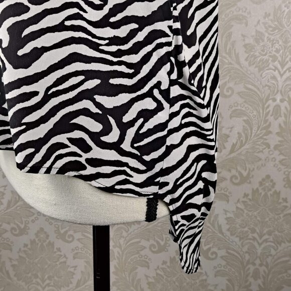 Dora Landa Sz Small Black/White Zebra Print Hi-Low Tunic 100% Silk Long Sleeves - Picture 6 of 14